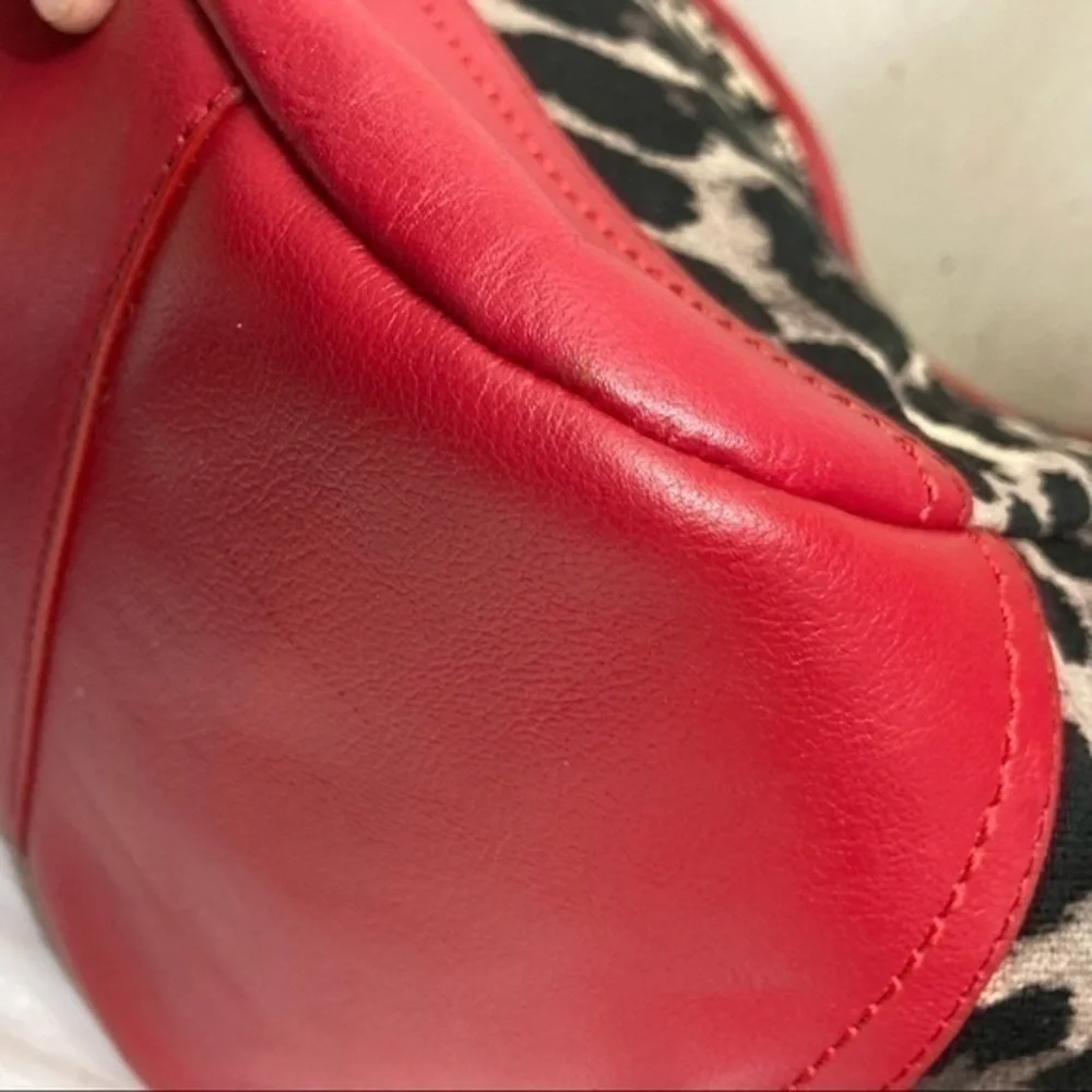 Coach Park Ocelot Print Carrie Tote Shoulder Bag Satchel 23278 red/black leather